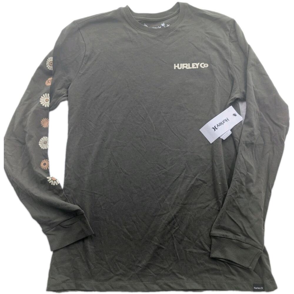 Hurley Mens Size Small Green Long Sleeve Classic Fit Surf Graphic Logo T-Shirt